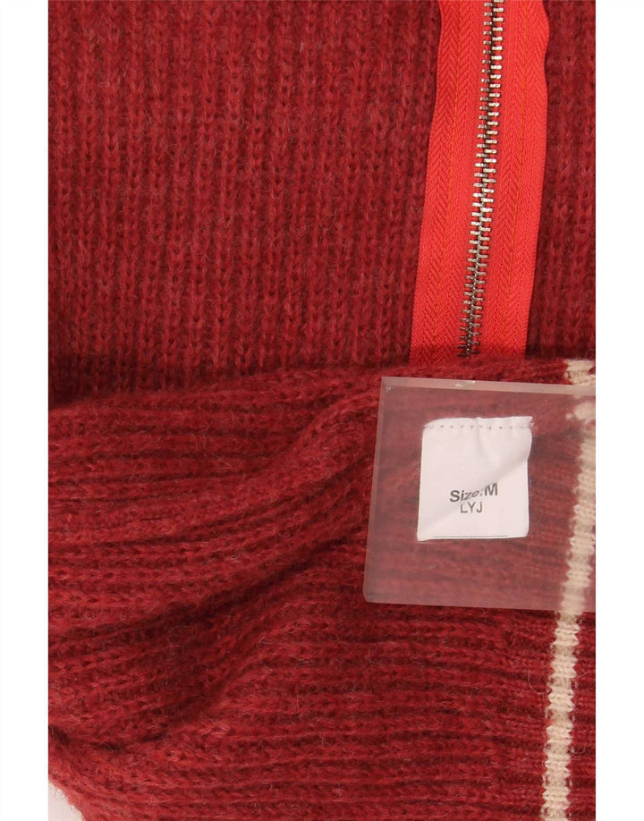 Maglione cardigan con zip intera da donna vintage UK 14 blocco colore rosso medio