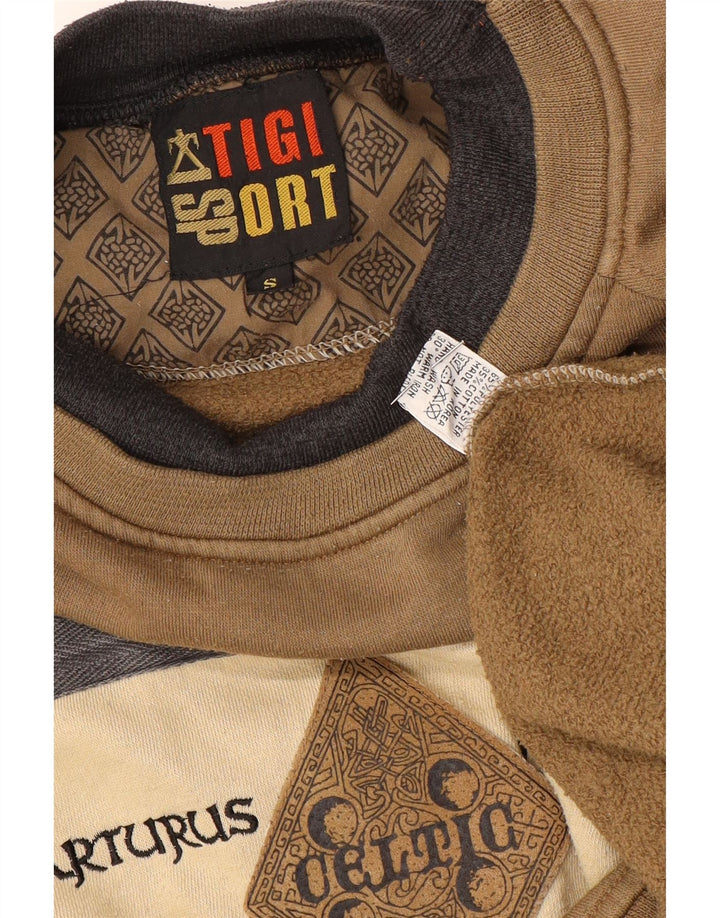 Felpa grafica da uomo vintage maglione piccolo poliestere color block marrone