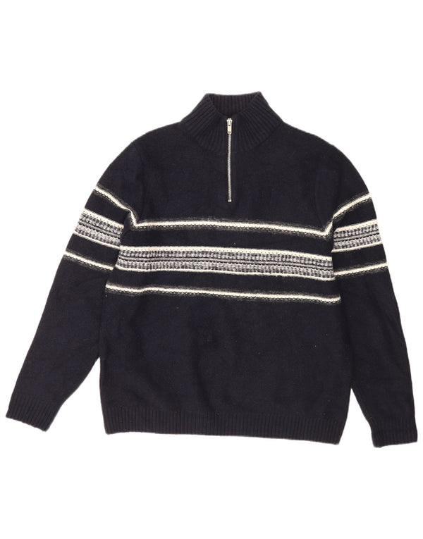 Maglione da uomo Marks & Spencer con zip e collo grande a righe blu navy