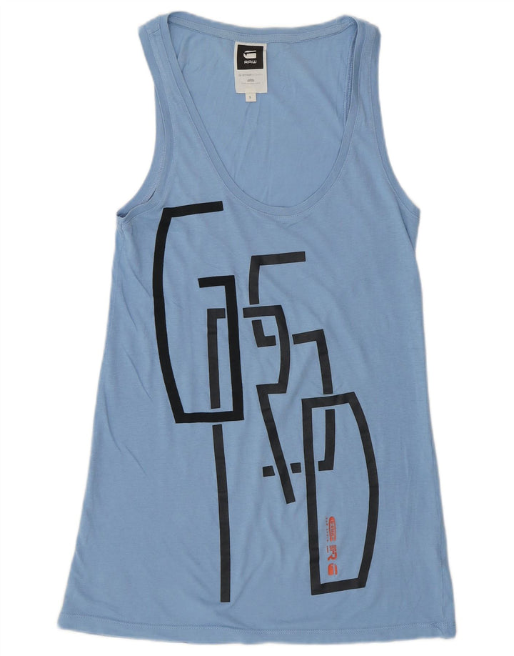 Canotta grafica lunga da donna G-Star piccola in cotone blu