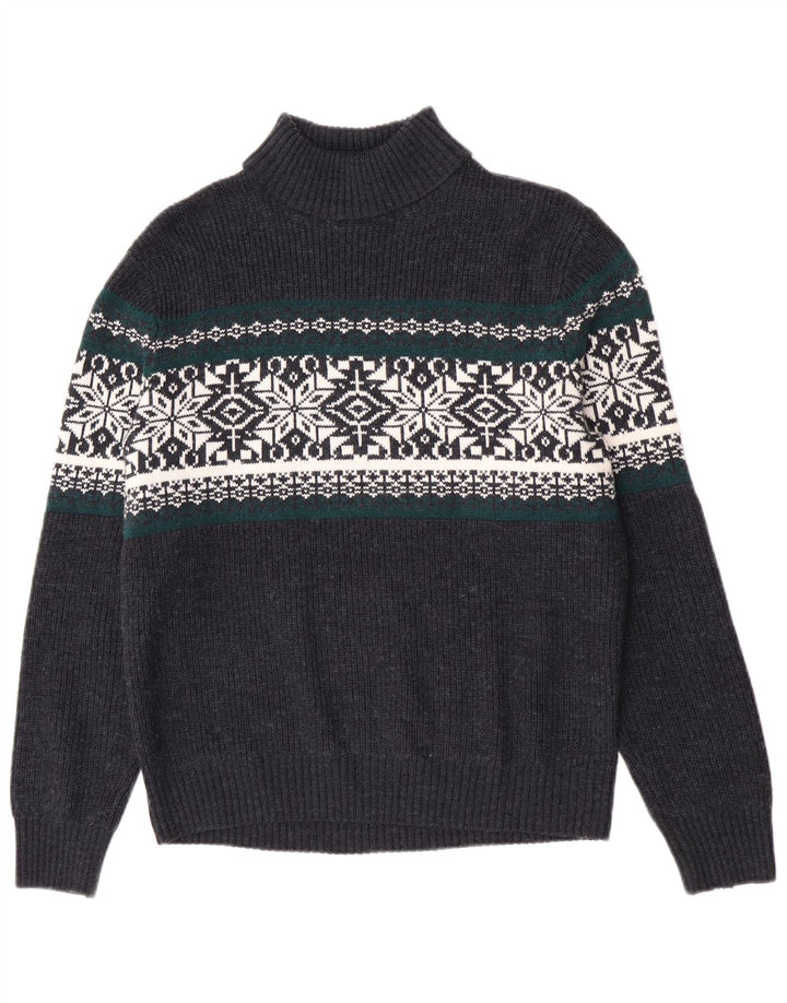 Maglione maglione da uomo con collo alto Canda, acrilico medio, blu navy, Fair Isle