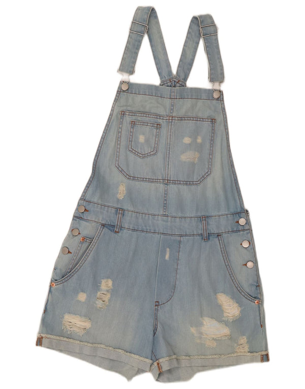Benetton Salopette da donna in denim effetto invecchiato Pantaloncini piccoli W27 in cotone blu