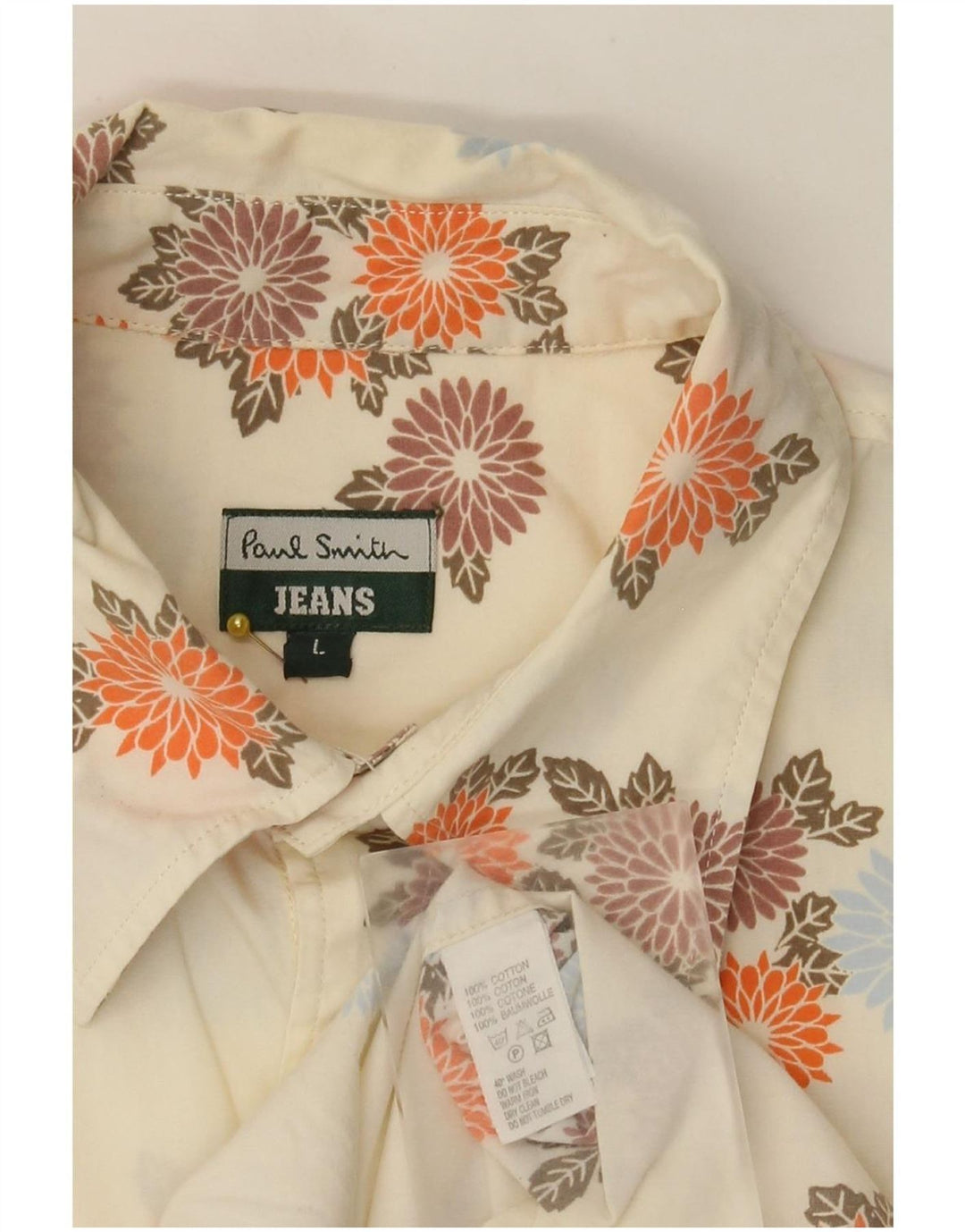 Camicia da uomo Paul Smith grande in cotone floreale bianco sporco