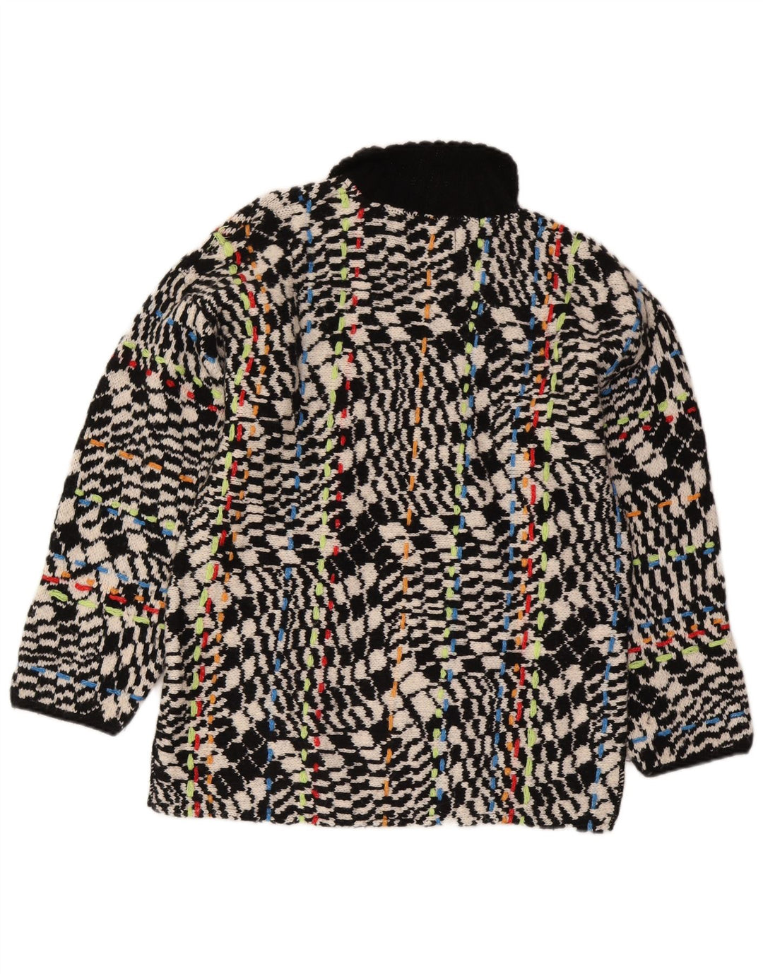 Maglione cardigan con zip intera con motivo astratto da donna vintage UK 16 grande nero