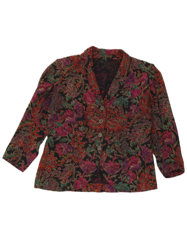 Giacca blazer vintage da donna a 4 bottoni UK 14 grande floreale multicolore
