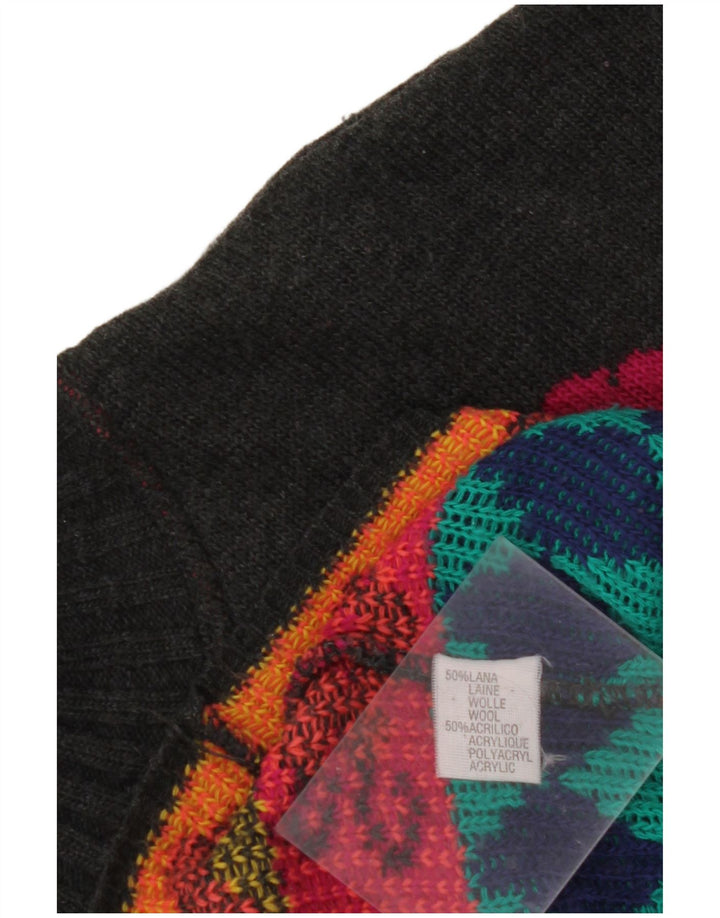 Maglione maglione collo alto da donna VINTAGE UK 18 XL multicolore geometrico