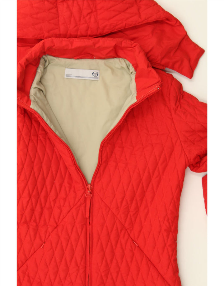 SERGIO TACCHINI Womens Hooded Quilted Jacket UK 14 Medium Red Polyester Vintage Sergio Tacchini and Second-Hand Sergio Tacchini from Messina Hembry 