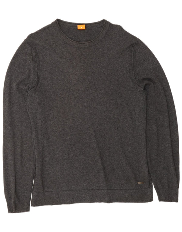Maglione maglione girocollo da uomo HUGO BOSS in cotone grigio medio
