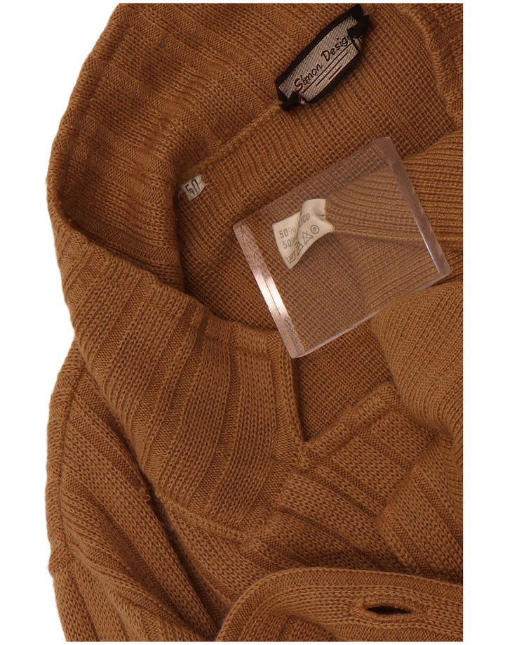 Maglione cardigan doppiopetto vintage da uomo IT 50 in lana marrone medio