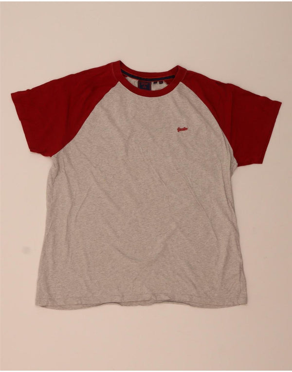 SUPERDRY Mens T-Shirt Top 2XL Grey Colourblock Cotton