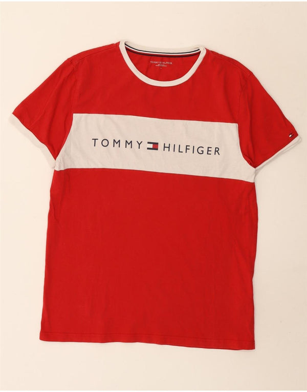 T-shirt grafica da uomo Tommy Hilfiger Top grande in cotone color block rosso