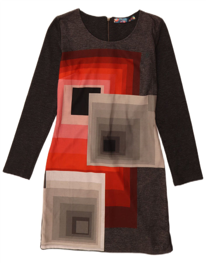 Desigual Abito tubino a maniche lunghe da donna UK 12 Grigio medio geometrico