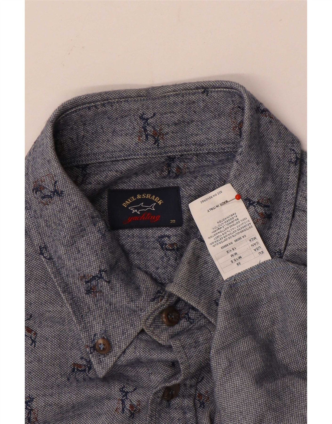 Camicia da uomo con motivo astratto Paul & Shark taglia 39 cotone blu medio