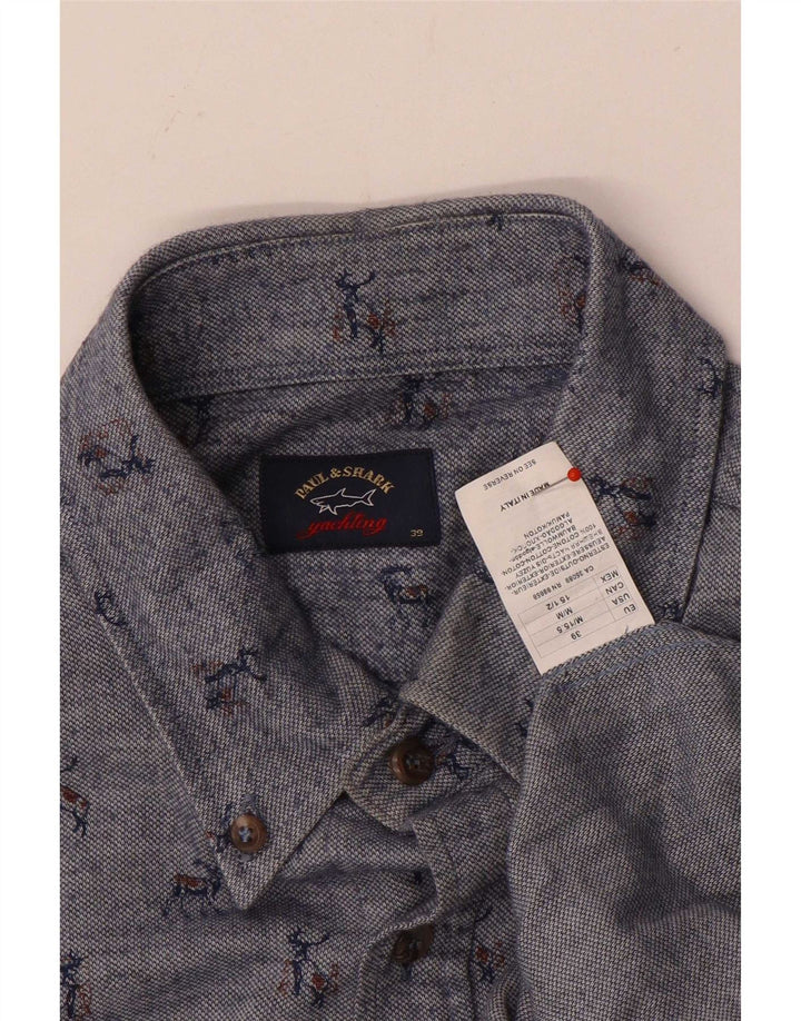 Camicia da uomo con motivo astratto Paul & Shark taglia 39 cotone blu medio