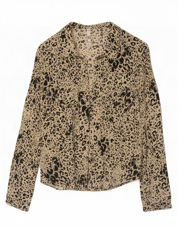 Camicia Zara Trafaluc da donna, camicetta UK 10 piccola viscosa beige con stampa animalier