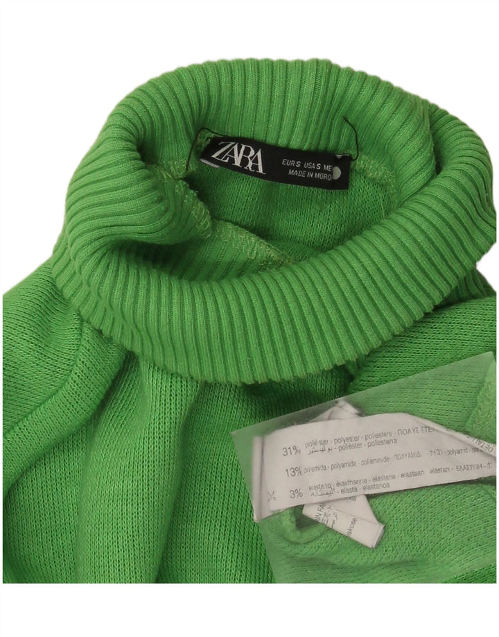 Top corto oversize a maniche lunghe da donna Zara UK 10 piccolo poliestere verde