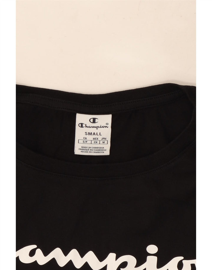 CHAMPION T-shirt corta con grafica oversize da donna UK 10 piccola nera