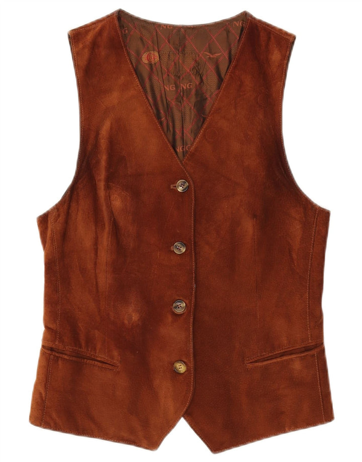 Gilet Vintage da Donna in Pelle Scamosciata IT 42 Marrone Medio