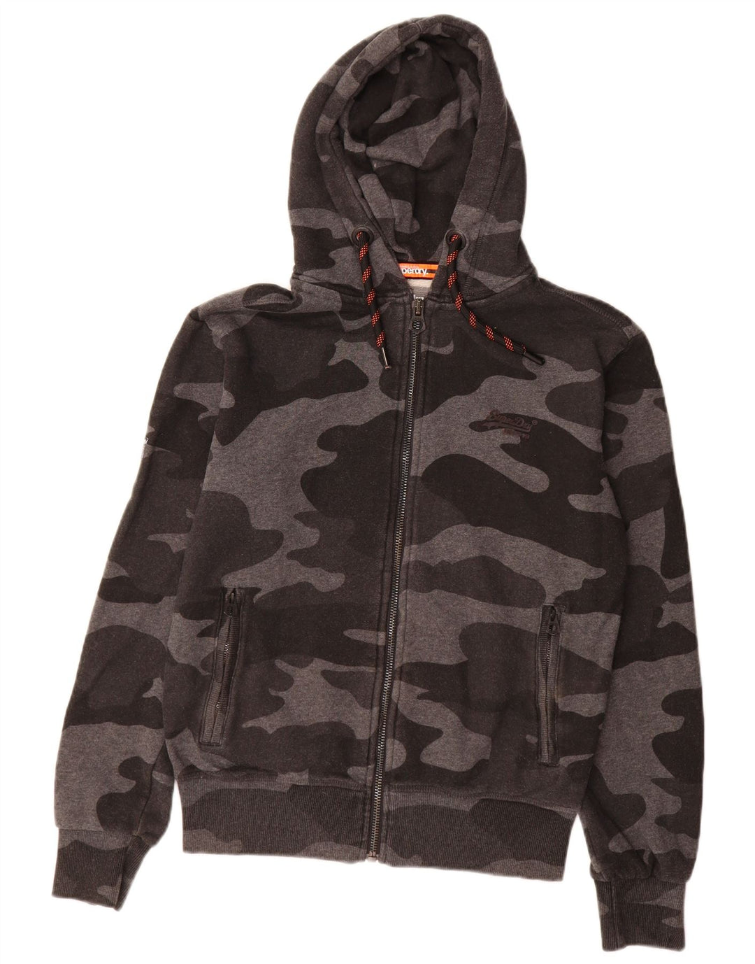 Maglione con cappuccio e zip da uomo Superdry piccolo in cotone mimetico grigio