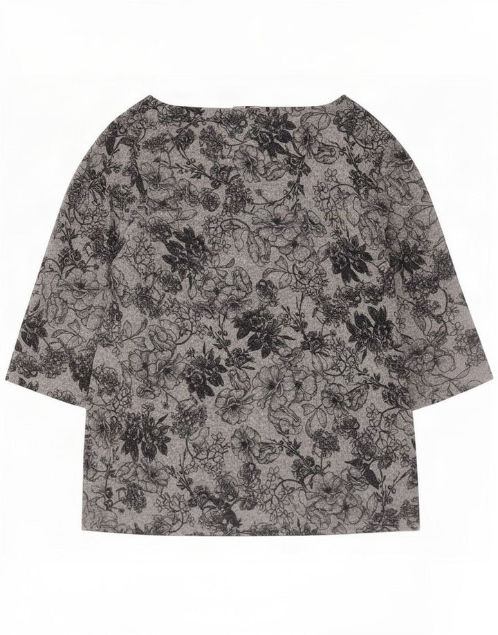Marks & Spencer Top da donna manica 3/4 UK 16 grande poliestere floreale grigio