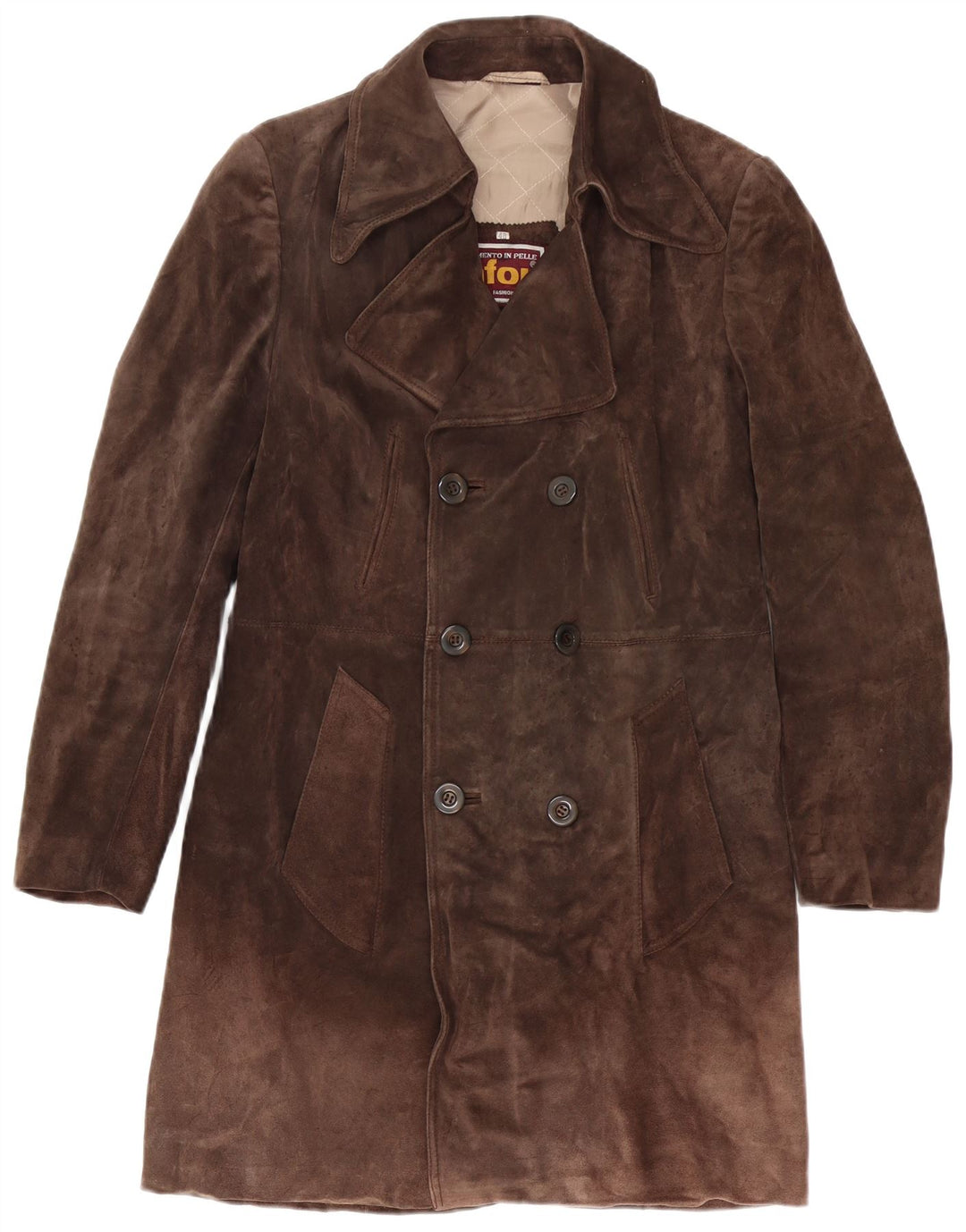 Cappotto Doppiopetto Uomo in Pelle Scamosciata Anfor IT 48 Pelle Marrone Medio