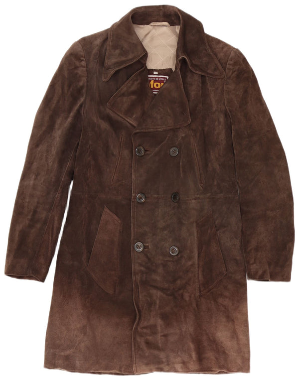Cappotto Doppiopetto Uomo in Pelle Scamosciata Anfor IT 48 Pelle Marrone Medio