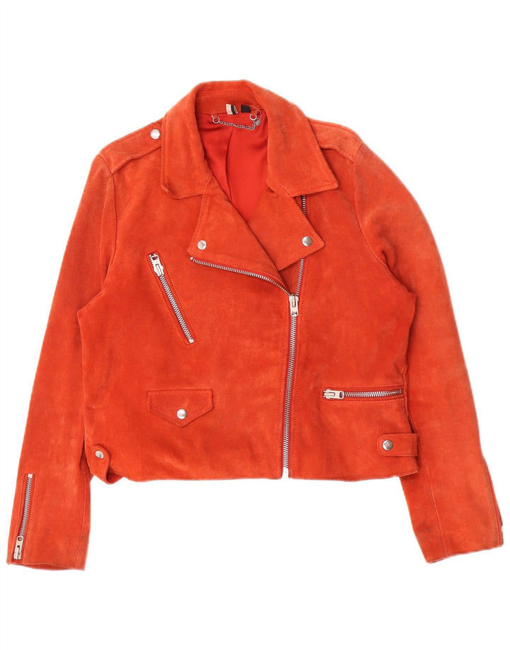 Topshop Giacca da motociclista in pelle scamosciata da donna UK 16 Grande pelle rosa