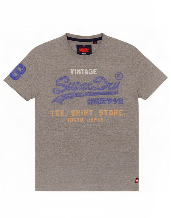 T-shirt grafica da uomo Superdry Top in cotone chiazzato grigio medio