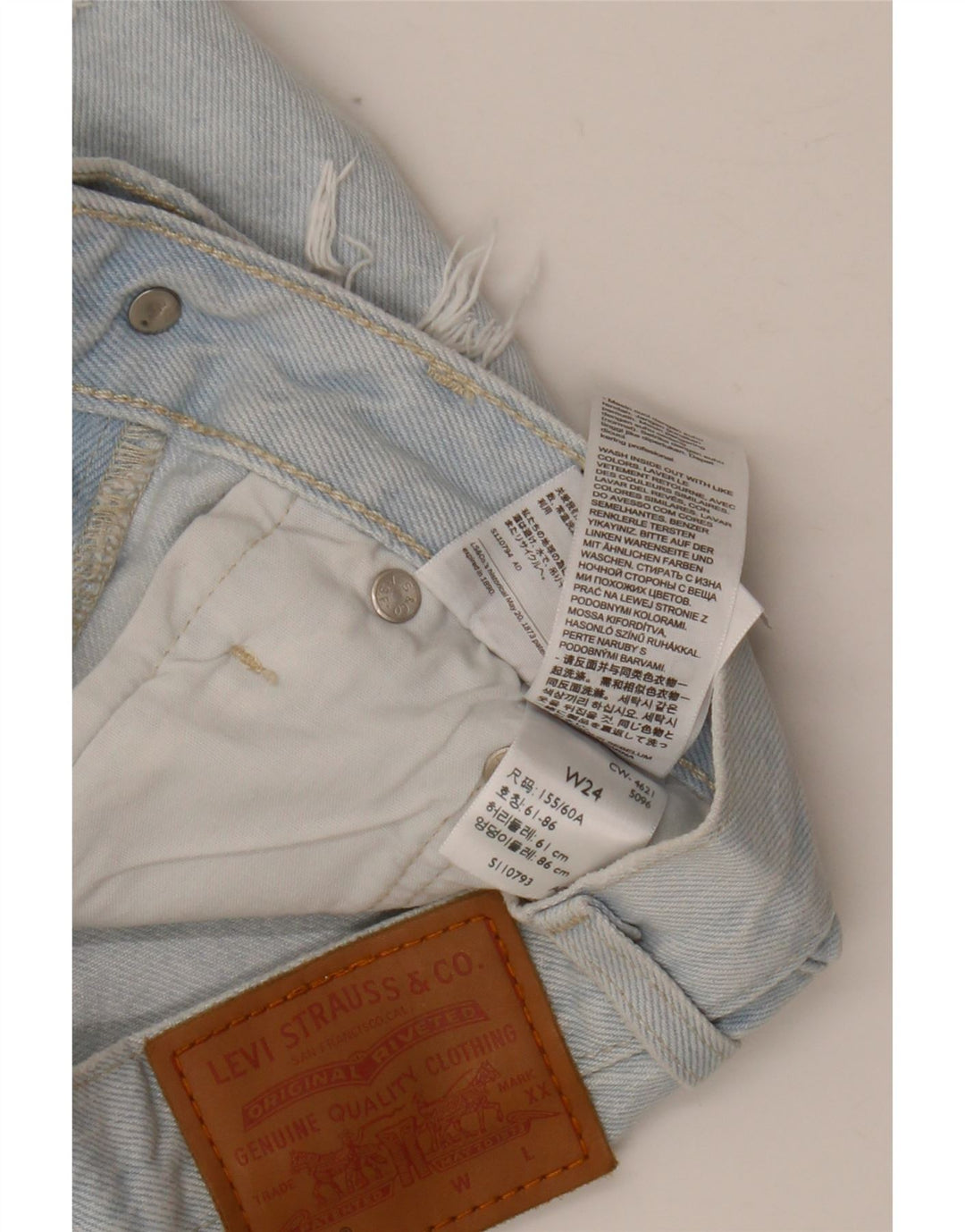 LEVI'S Pantaloncini di jeans invecchiati 501 da donna W24 XS Blu Cotone