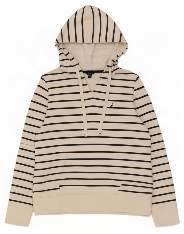 Maglione oversize con cappuccio da donna Nautica UK 6 XS cotone a righe bianche