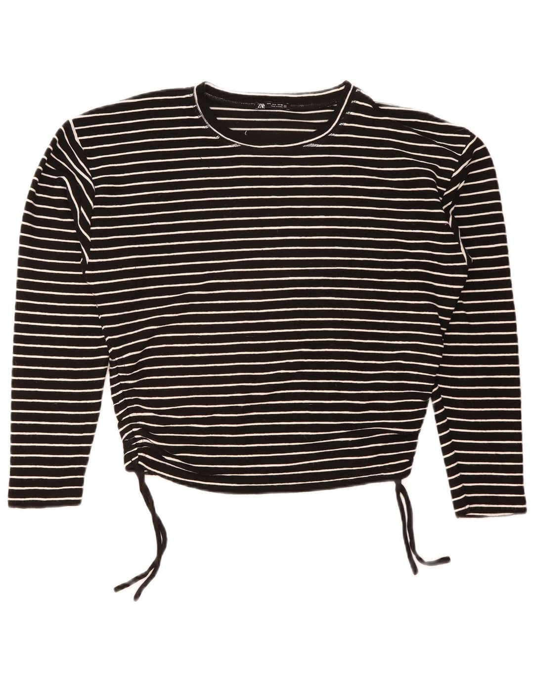 Top corto da donna Zara a maniche lunghe UK 16 grande poliestere a righe nere