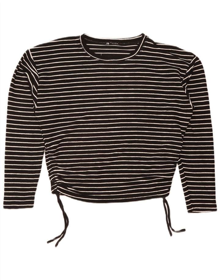 Top corto da donna Zara a maniche lunghe UK 16 grande poliestere a righe nere