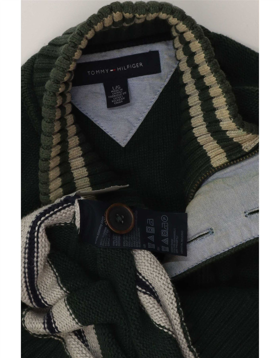 Tommy Hilfiger Maglione da uomo con bottoni e collo a blocchi di colore verde grande