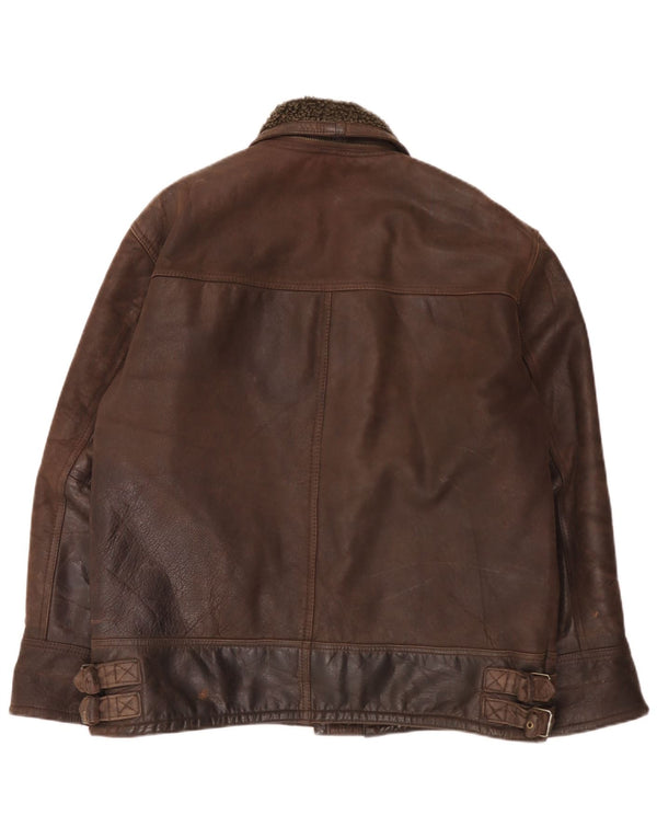 Giacca in pelle Sherpa vintage da uomo UK 40 grande marrone