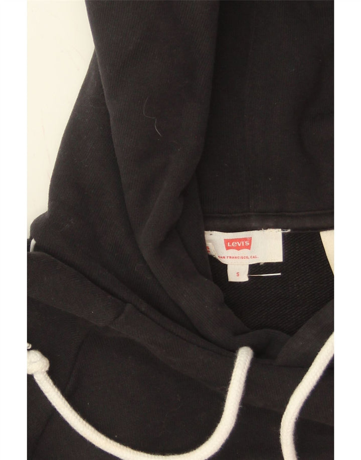 LEVI'S Womens Oversized Graphic Crop Hoodie Jumper UK 10 Small Black Vintage Levi's and Second-Hand Levi's from Messina Hembry 