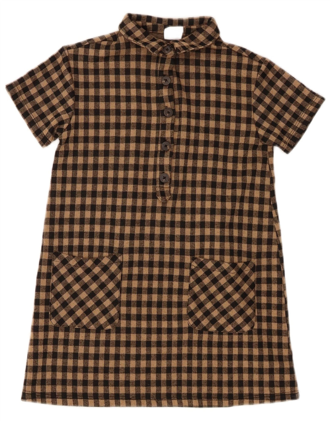 Abito a camicia pullover a maniche corte per ragazze Zara 7-8 anni a quadretti marrone