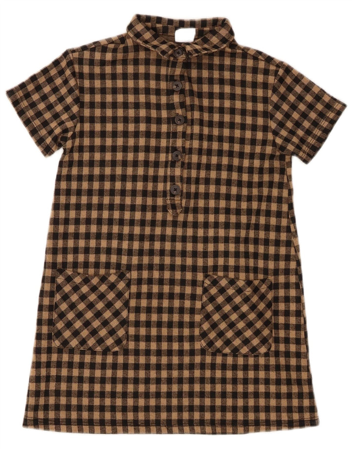 Abito a camicia pullover a maniche corte per ragazze Zara 7-8 anni a quadretti marrone