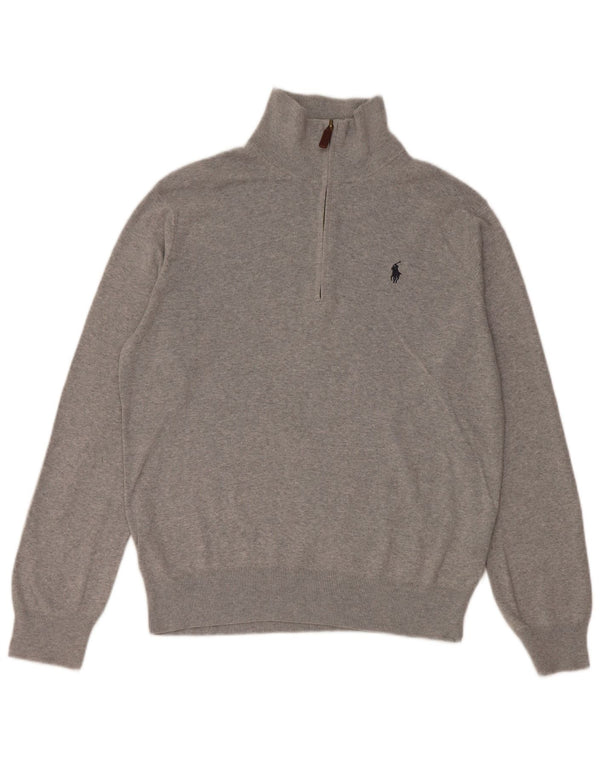Polo Ralph Lauren Maglione da uomo con zip e collo piccolo in cotone grigio