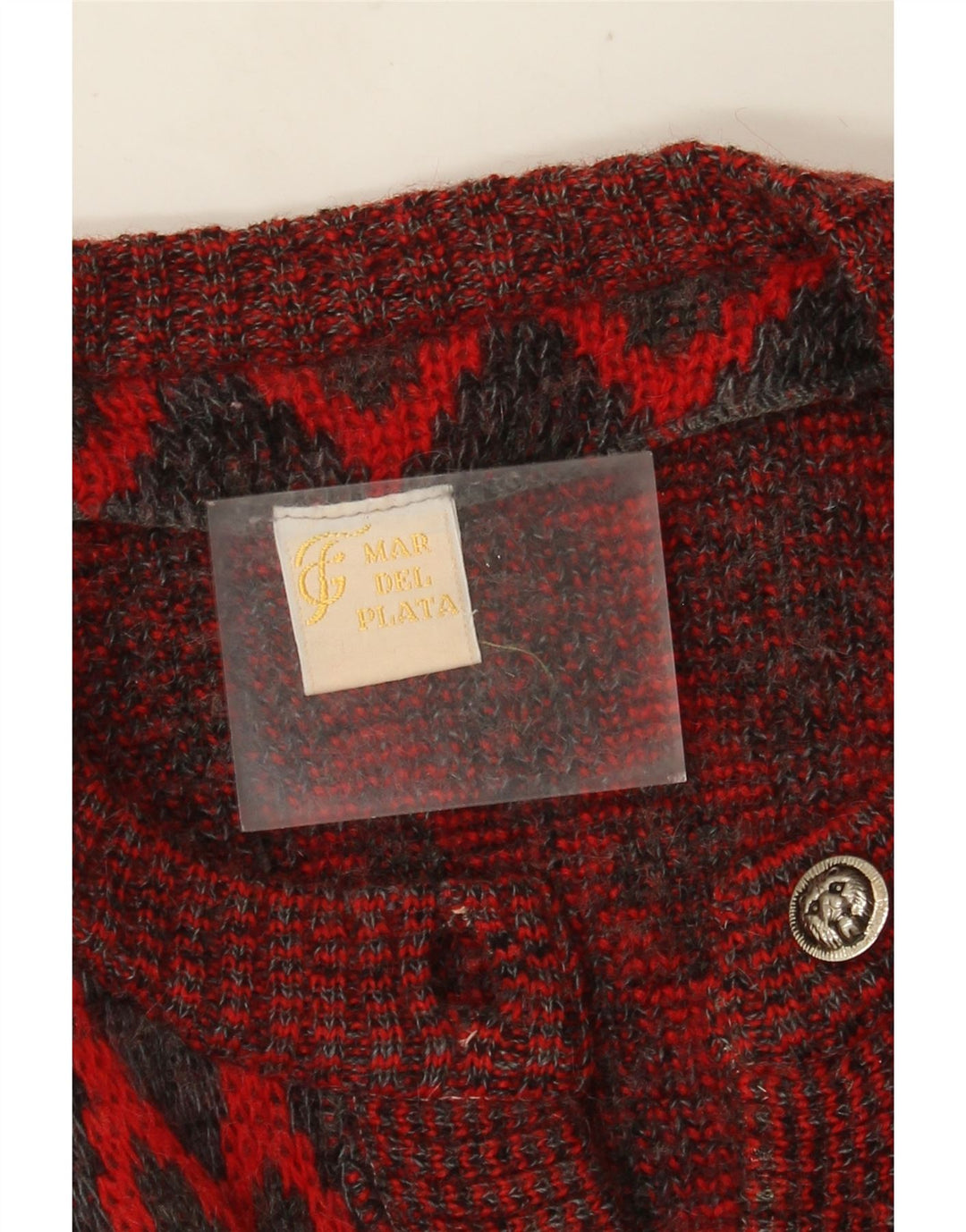 Maglione cardigan oversize da donna VINTAGE UK 16 Lana geometrica rossa grande