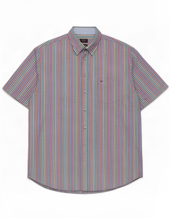 Camicia a maniche corte da uomo Paul & Shark taglia 46 XL Lino a righe multicolore
