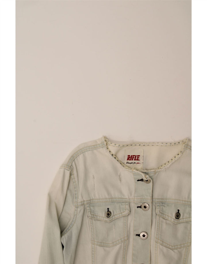 RIFLE Womens Crop Denim Jacket UK 12 Medium Blue Vintage Rifle and Second-Hand Rifle from Messina Hembry 