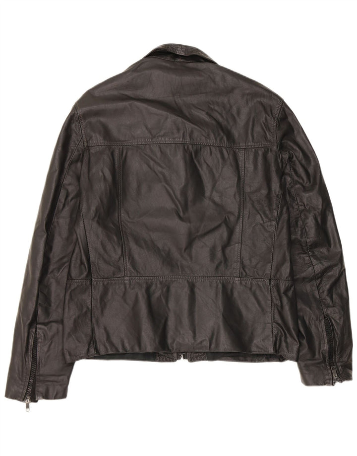 Giacca in pelle vintage da donna UK 18 XL in pelle nera