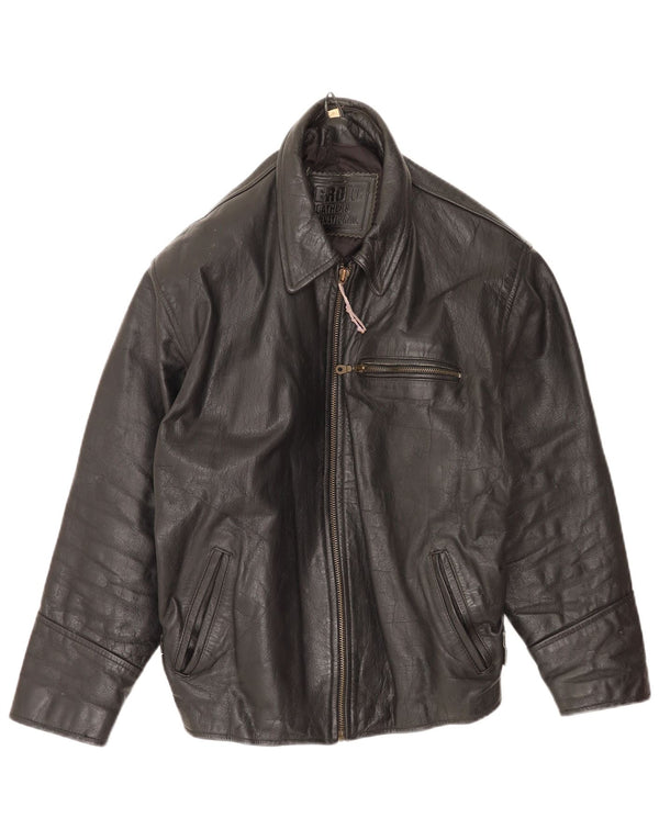 Giacca in pelle vintage da uomo UK 40 grande in pelle nera