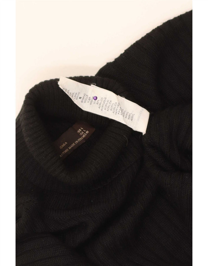 Maglione maglione a collo alto da donna Zara UK 16 grande lana nera