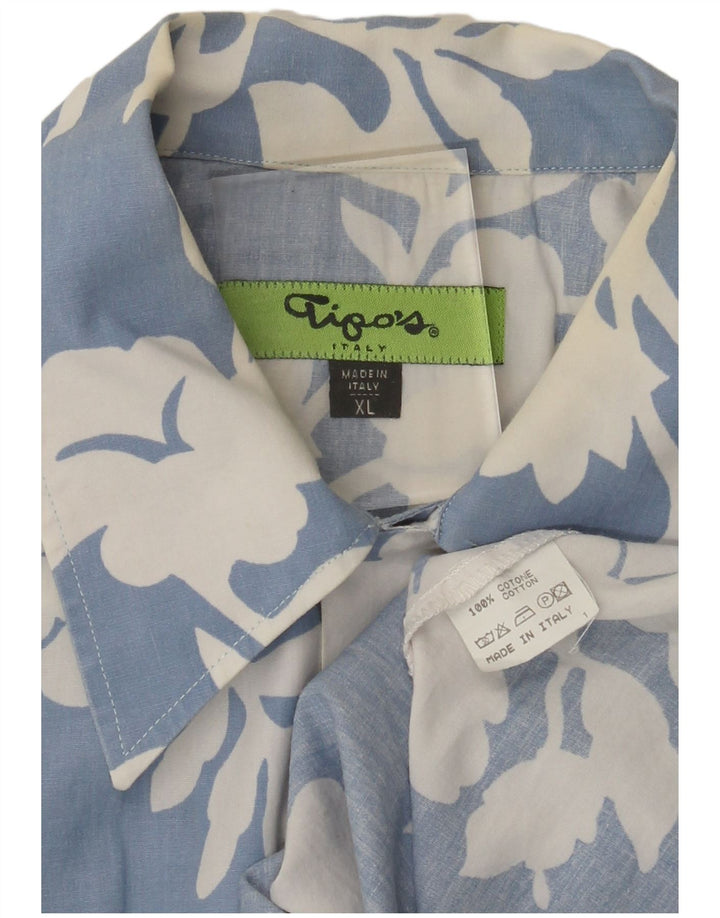 TIPO'S Camicia a maniche corte da uomo XL in cotone floreale blu