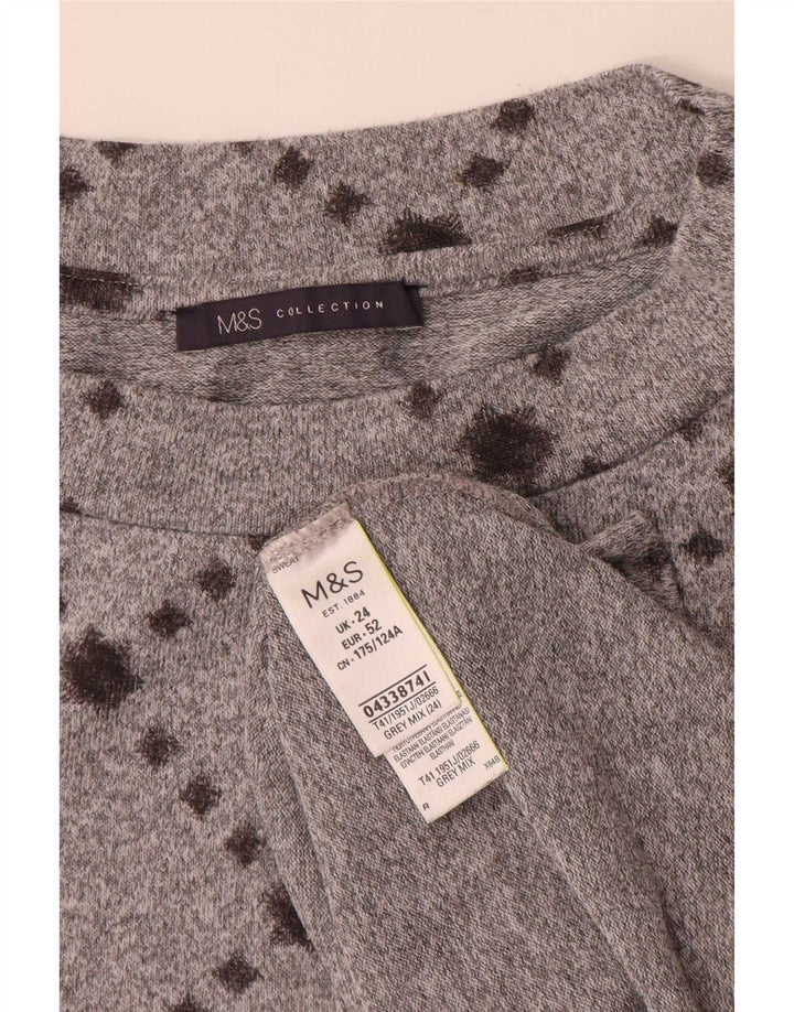 Marks & Spencer Top da donna manica 3/4 UK 24 4XL Poliestere a quadri grigio