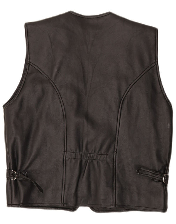 Gilet in pelle vintage da donna UK 16 grande nero