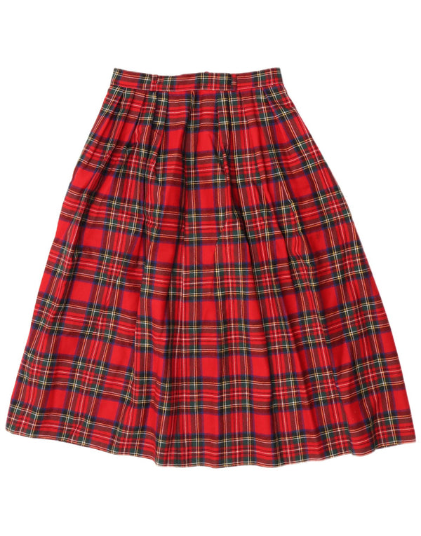 Gonna svasata a vita alta da donna vintage IT 38 XS W26 Lana vergine a quadri rossi