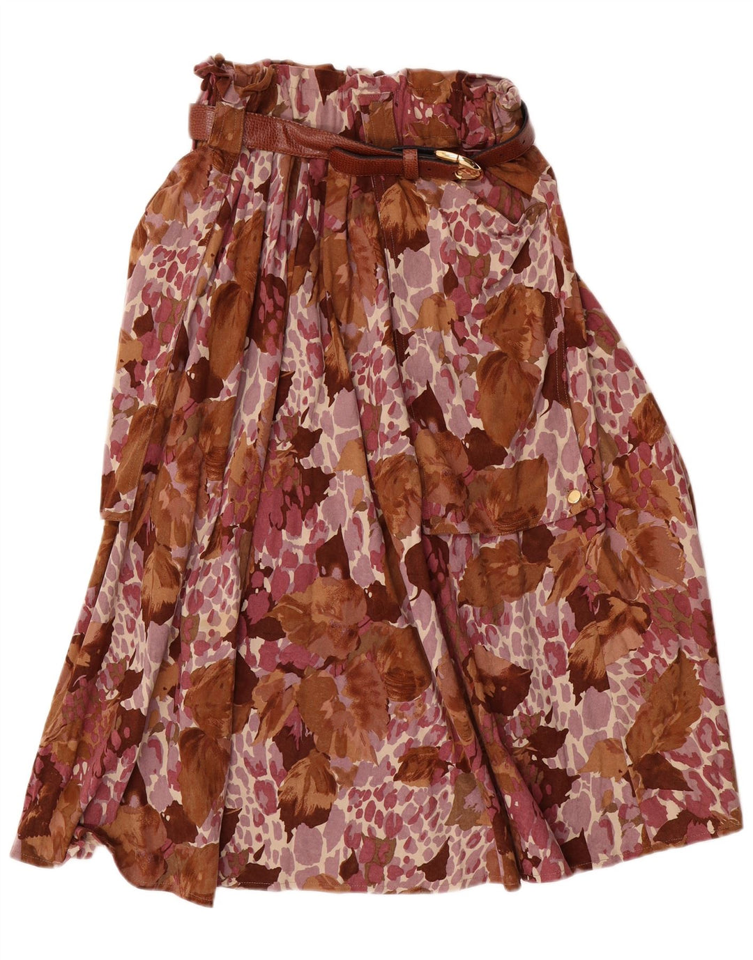 Gonna svasata da donna vintage IT 44 media W28 triacetato floreale marrone