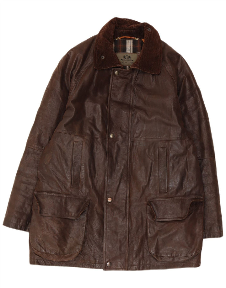 Giacca in pelle vintage da uomo IT 50 grande in pelle marrone